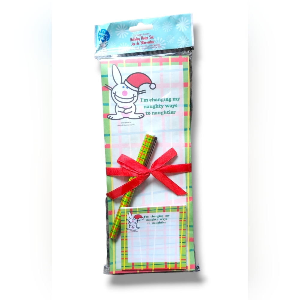 Happy Bunny Holiday Stationery Gift Set: Magnetic Notepad, Sticky Notes, & Pen